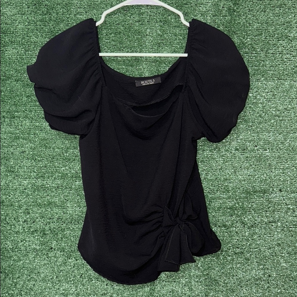 Black Ruched Puff Sleeve Blouse